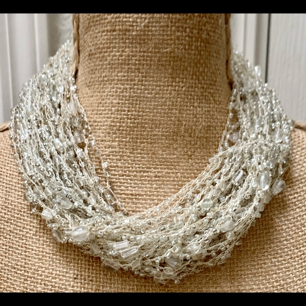 Multi Strand Crystal Beaded Statement Necklace - image 1